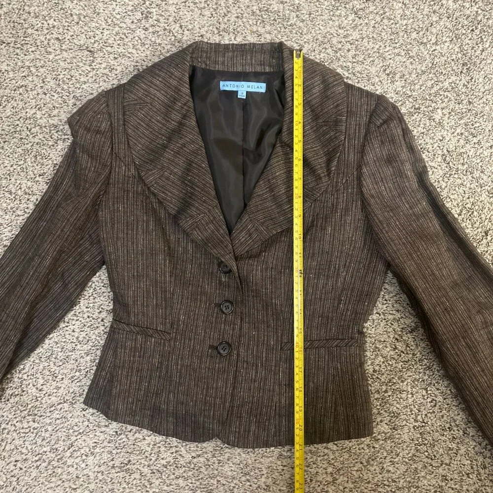 Antonio Melani Brown Tweed Button Down Fitted Blazer - 2